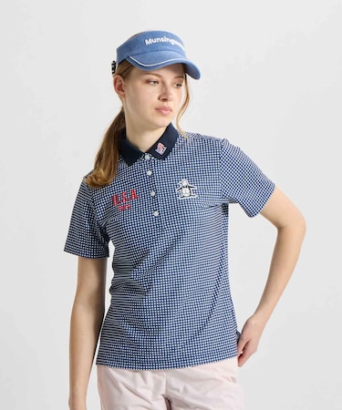 マンシングウェア MUNSINGWEAR ギンガムチェックプリント半袖ポロシャツ