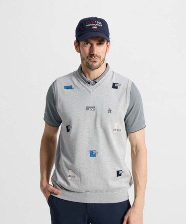 マンシングウェア MUNSINGWEAR 飛びロゴインターシャVネックニットベスト