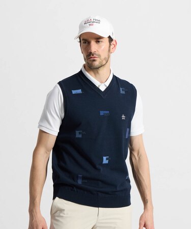 マンシングウェア MUNSINGWEAR 飛びロゴインターシャVネックニットベスト