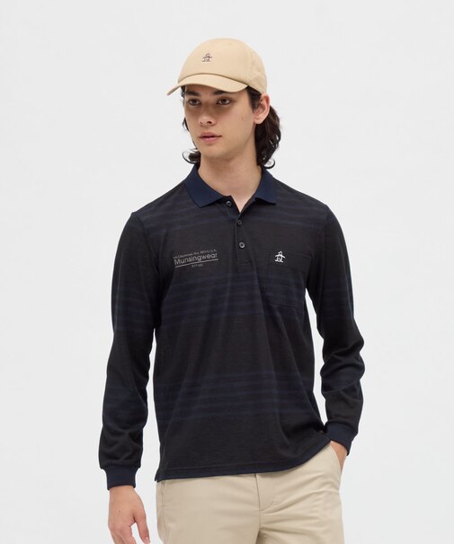 マンシングウェア MUNSINGWEAR 吸汗速乾先染めボーダー長袖ポロシャツ