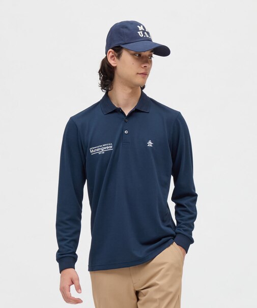 マンシングウェア MUNSINGWEAR 肌面ドライ フィラシス鹿の子 ペンギングラフィックプリント長袖ポロシャツ