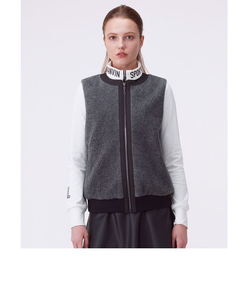 ランバンスポール　エコファーベスト黒 ランバン スポール LANVIN SPORT フェイクファーアウターベスト【蓄熱