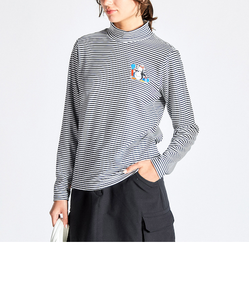 『ENVOY』HEAT NAVIボーダー ペンギンアップリケハイネックシャツ