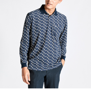 『SEASON COLLECTION』吸汗速乾ストレッチ総柄プリント長袖ポロシャツ