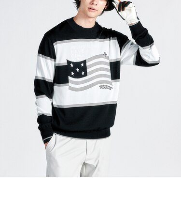 『ENVOY』フラッグデザインインターシャクルーネックセーター