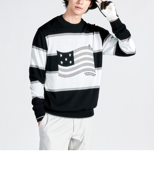 『ENVOY』フラッグデザインインターシャクルーネックセーター