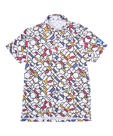 カラーブロックグラフィック小柄半袖シャツ