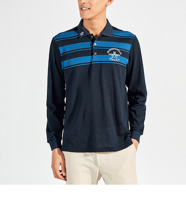 『SEASON』パネルボーダー長袖ポロシャツ