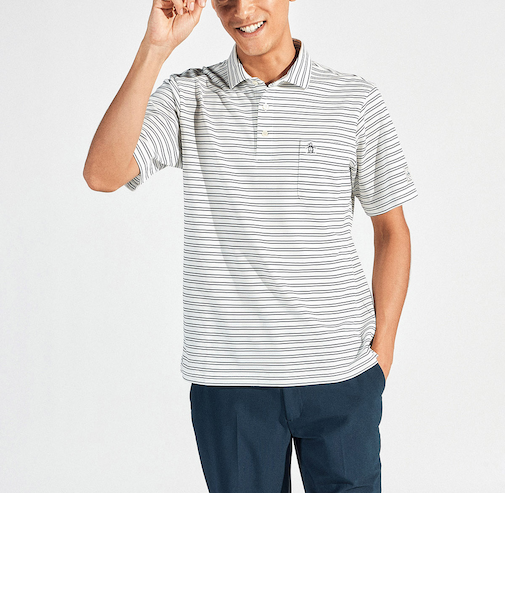 『SEASON』サンスクリーンタック鹿の子ボーダー半袖ポロシャツ