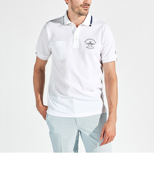 『SEASON』吸汗速乾シアサッカー半袖ポロシャツ