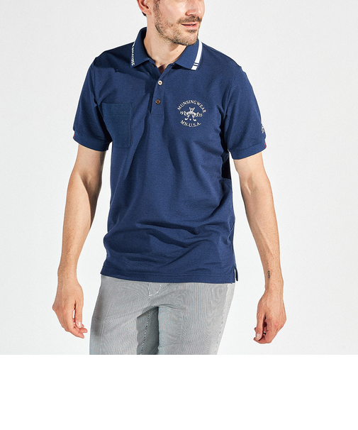 『SEASON』吸汗速乾シアサッカー半袖ポロシャツ