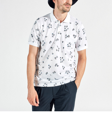 『SEASON』サンスクリーンヨットモチーフ総柄プリント半袖ポロシャツ