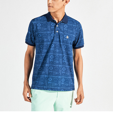 『SEASON』サンスクリーングラフィック総柄プリント半袖ポロシャツ