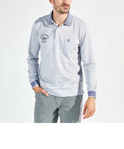 『SEASON』吸汗速乾ハイゲージバーズボーダー長袖ポロシャツ