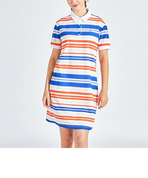 『SEASON COLLECTION』ストレッチ マナード先染めパネルボーダー半袖ワンピース(インパンツ付き)