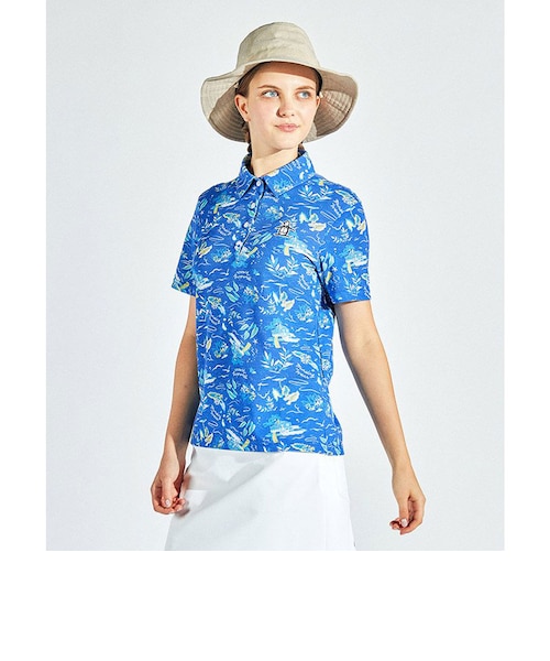 新品マンシングウェアサンスクリーンNIRフィラシス鹿の子半袖ポロシャツL青 マンシングウェア MUNSINGWEAR Sunscreen NIR フィラシス鹿子リゾート