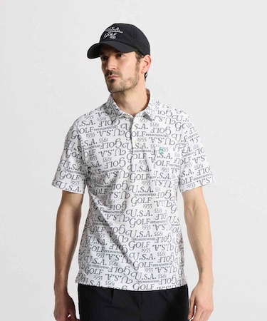 マンシングウェア MUNSINGWEAR Sunscreen NIR フィラシスロゴ総柄プリント半袖ポロシャツ
