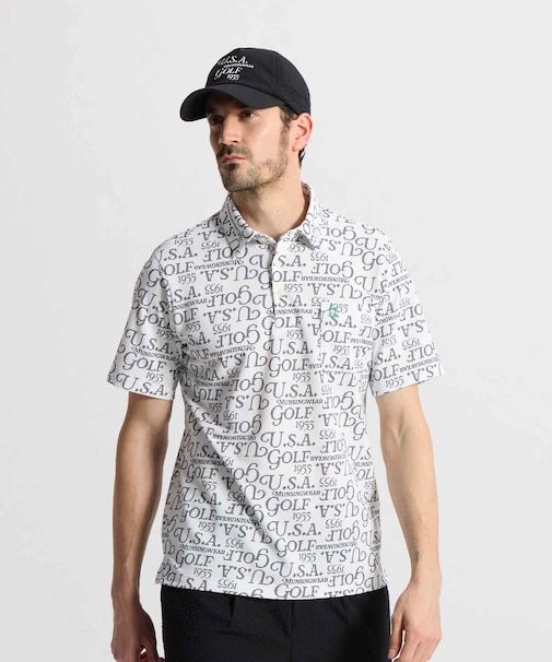マンシングウェア MUNSINGWEAR Sunscreen NIR フィラシスロゴ総柄プリント半袖ポロシャツ