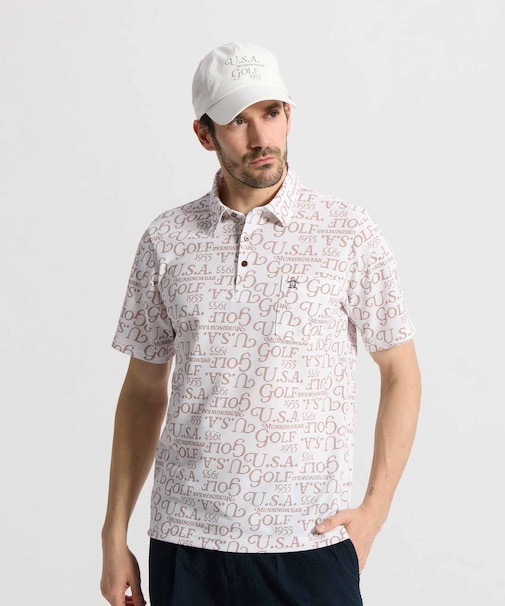 マンシングウェア MUNSINGWEAR Sunscreen NIR フィラシスロゴ総柄プリント半袖ポロシャツ