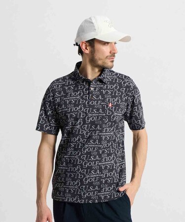 マンシングウェア MUNSINGWEAR Sunscreen NIR フィラシスロゴ総柄プリント半袖ポロシャツ