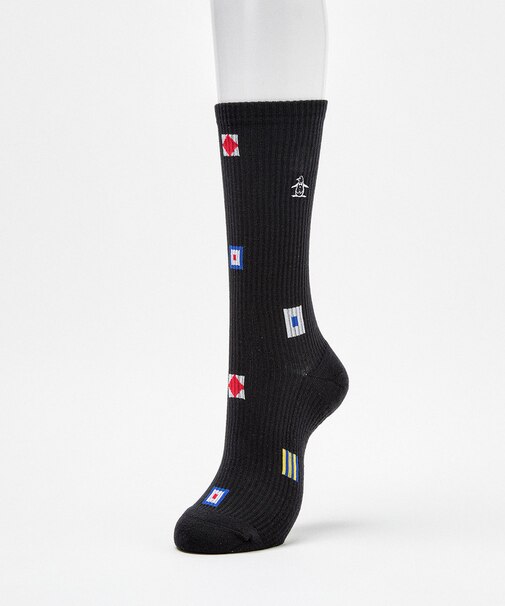 マンシングウェア MUNSINGWEAR クルー丈 フラッグ飛び柄ソックス【交換・返品不可】