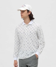 マンシングウェア MUNSINGWEAR ロゴ総柄プリント長袖ポロシャツ