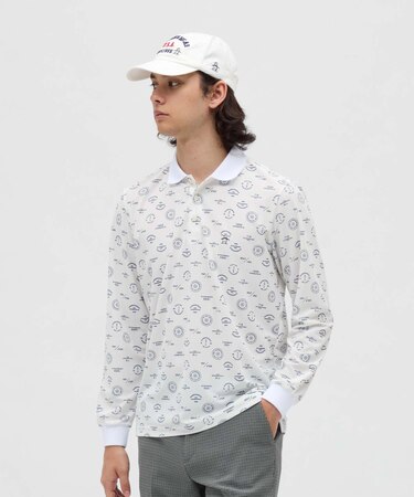 マンシングウェア MUNSINGWEAR ロゴ総柄プリント長袖ポロシャツ