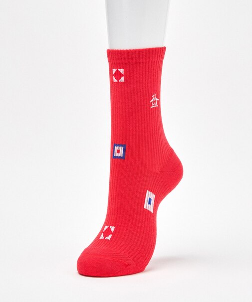 マンシングウェア MUNSINGWEAR ミドル丈 フラッグ飛び柄ソックス【交換・返品不可】