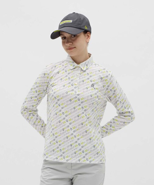 マンシングウェア MUNSINGWEAR Sunscreen NIR ロゴプリントテーラーカラー長袖ポロシャツ