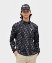 マンシングウェア MUNSINGWEAR HEAT NAVI ロゴ総柄プリント台衿付き長袖ポロシャツ