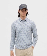 マンシングウェア MUNSINGWEAR HEAT NAVI ロゴ総柄プリント台衿付き長袖ポロシャツ