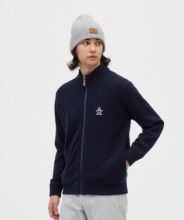 マンシングウェア MUNSINGWEAR 防風裏地付きフルジップ地柄セーター