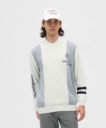 マンシングウェア MUNSINGWEAR ロゴインターシャクルーネックセーター
