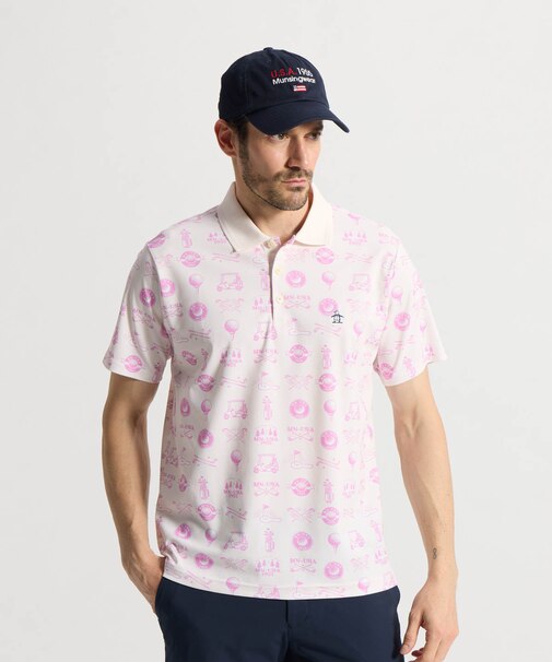 Sunscreen NIR ゴルフモチーフプリント半袖ポロシャツ