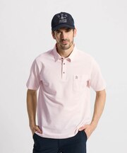 マンシングウェア MUNSINGWEAR シアサッカーストライプ台襟付き半袖ポロシャツ