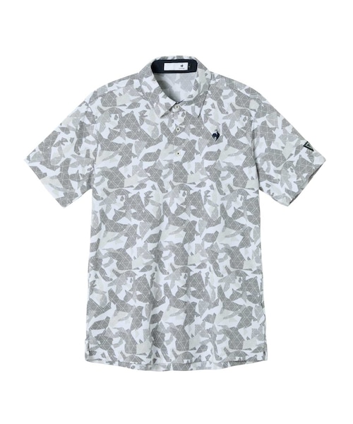 新品　golf S 総柄シャツ、ハーフパンツセット　白　グレー ルコックスポルティフ ゴルフ le coq sportif golf 小柄プリント半袖