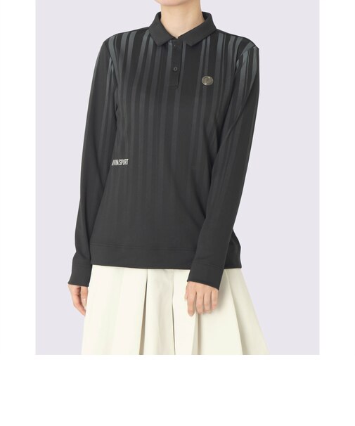 ランバン スポール LANVIN SPORT ストライププリント長袖ポロシャツ【蓄熱保温／UV】