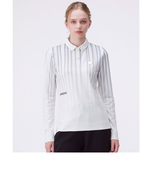 ランバン スポール LANVIN SPORT ストライププリント長袖ポロシャツ【蓄熱保温／UV】