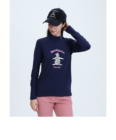 ペンギンプリントハイネック長袖シャツ