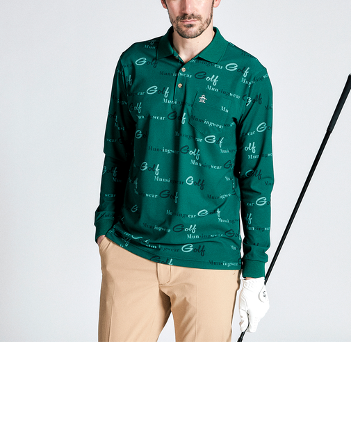 『SEASON COLLECTION』サンスクリーン吸汗速乾ストレッチロゴプリント長袖ポロシャツ