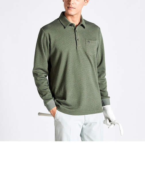 『SEASON COLLECTION』ヒートナビ細線ボーダー台衿付き長袖シャツ