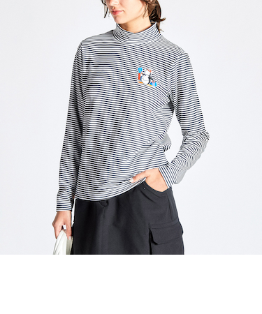 『ENVOY』HEAT NAVIボーダー ペンギンアップリケハイネックシャツ