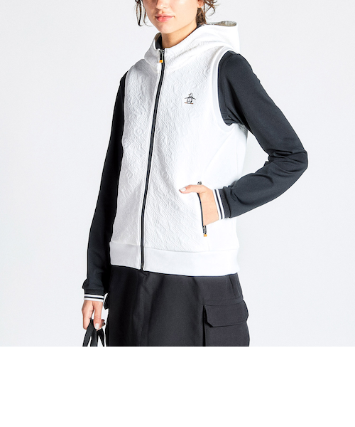 新品 マンシングウェア FUSION MOVE ストレッチパーカー ホワイト L マンシングウェア Munsingwear ストレッチブロック柄長袖前開き