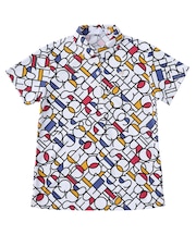 カラーブロック総柄半袖シャツ