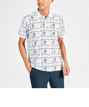 『SEASON』サンスクリーングラフィック総柄プリント半袖ポロシャツ