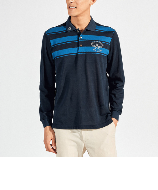 『SEASON』パネルボーダー長袖ポロシャツ