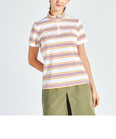 『SEASON COLLECTION』ストレッチマルチボーダースタンドジップ半袖シャツ