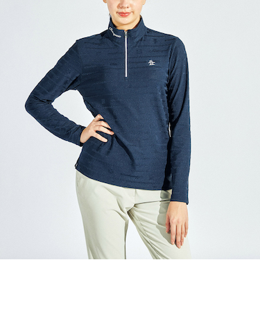 『SEASON COLLECTION』吸汗速乾地柄ジャカード長袖ジップアップシャツ