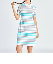 『SEASON COLLECTION』ストレッチ マナード先染めパネルボーダー半袖ワンピース(インパンツ付き)