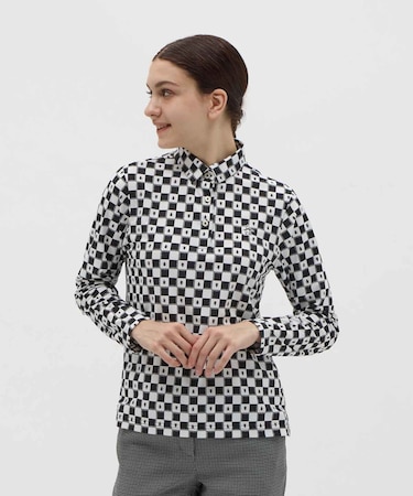 マンシングウェア MUNSINGWEAR ブロックチェック柄プリント長袖ポロシャツ